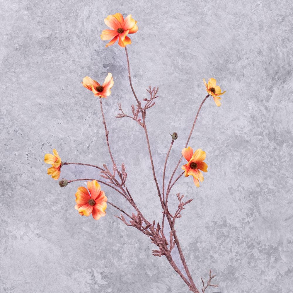 Artificial Flowers | Cosmos Spray (Silk-ka), Artificial, Orange, 77cm Artificial Artificial Flowers