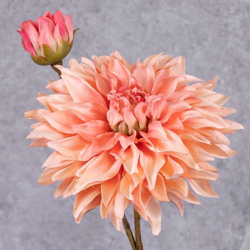 Artificial Flowers | Dahlia Spray (Silk-ka), Artificial, Salmon, 78cm Artificial Artificial Flowers