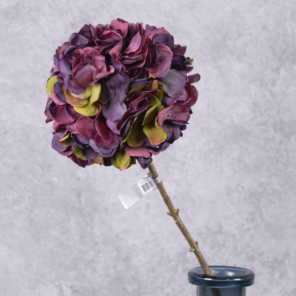 Artificial Flowers | Hydrangea Stem, (Silk-ka), Artificial, Dark Burgundy, 64cm Artificial Artificial Flowers