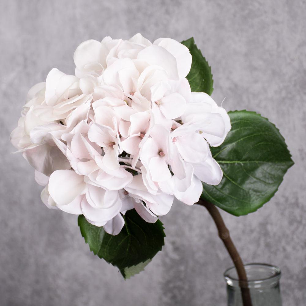 Artificial Flowers | Hydrangea Stem (Silk-ka), Artificial, White/Pink, 61cm Artificial Artificial Flowers