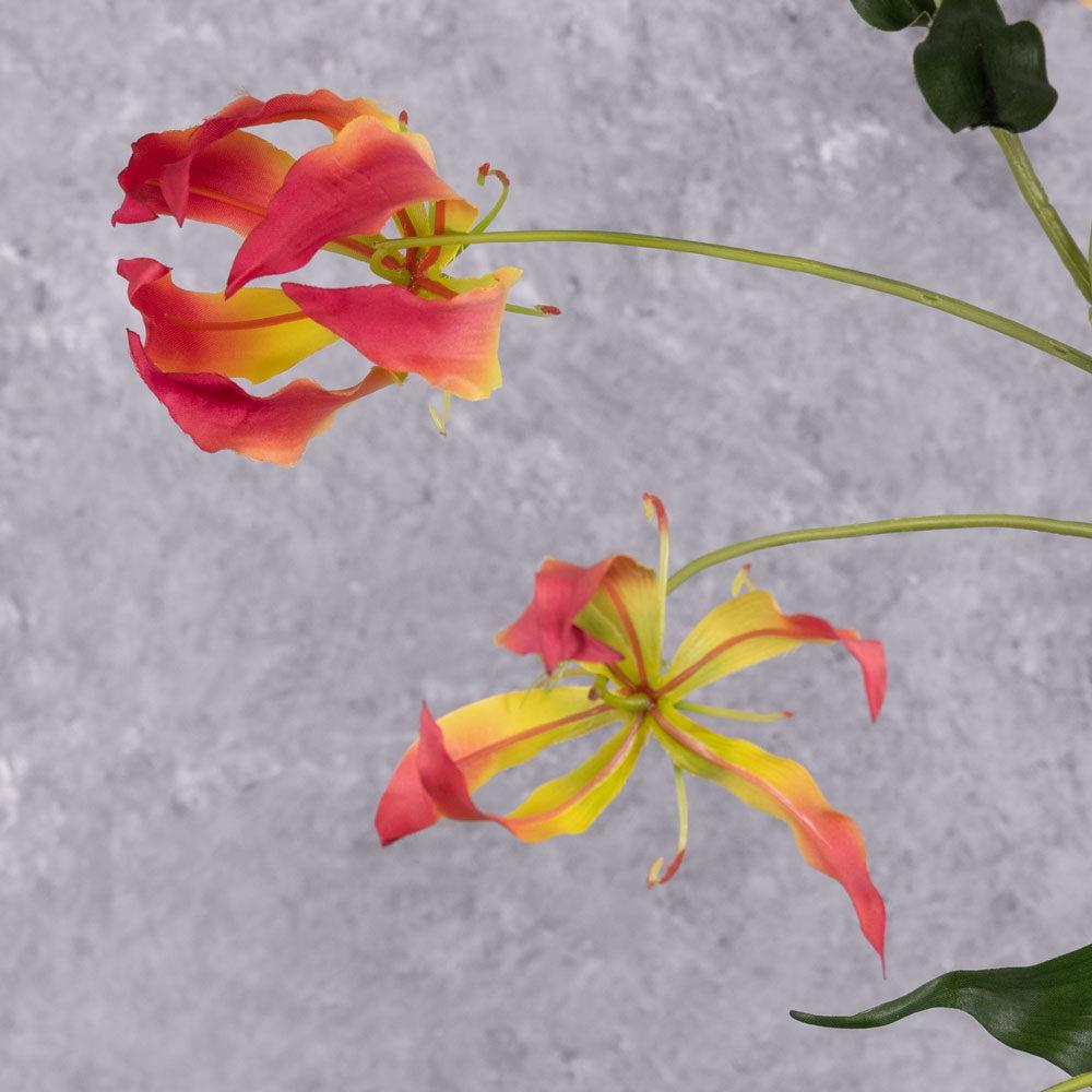 Artificial Flowers | Lily Gloriosa Spray (Silk-Ka), Artificial, Yellow/Pink, 110cm Artificial Artificial Flowers