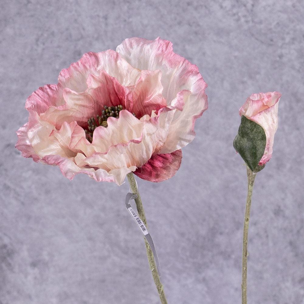 Artificial Flowers | Poppy Spray (Silk-ka), Artificial, Pink / White, 75cm Artificial Artificial Flowers