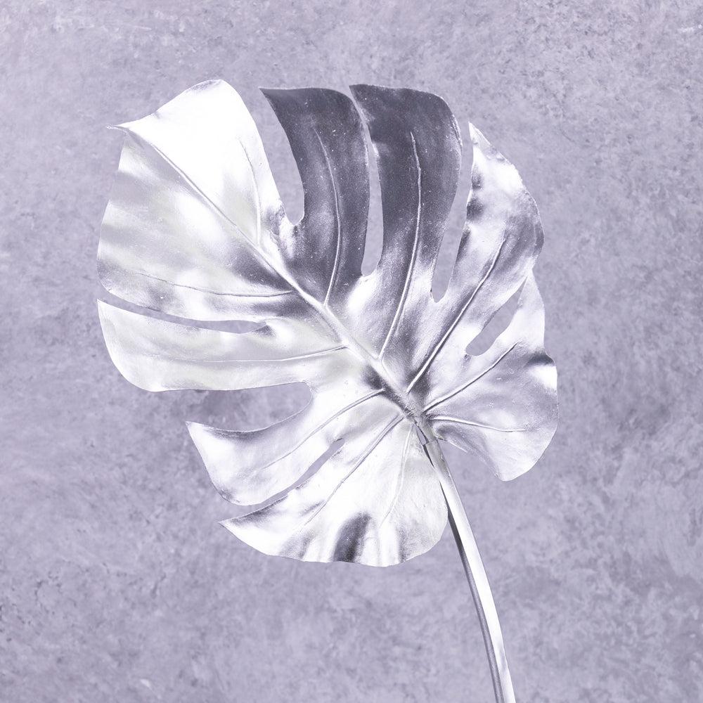 Artificial Foliage | Monstera Leaf XL, Artificial, Metallic Silver, 80cm Artificial Artificial Foliage