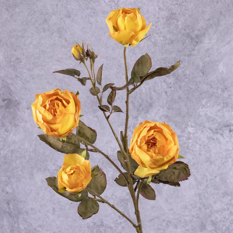 Artificial Roses | Rose Branch, Edith, Artificial, Rich Marigold Yellow, 76cm Artificial Artificial Roses