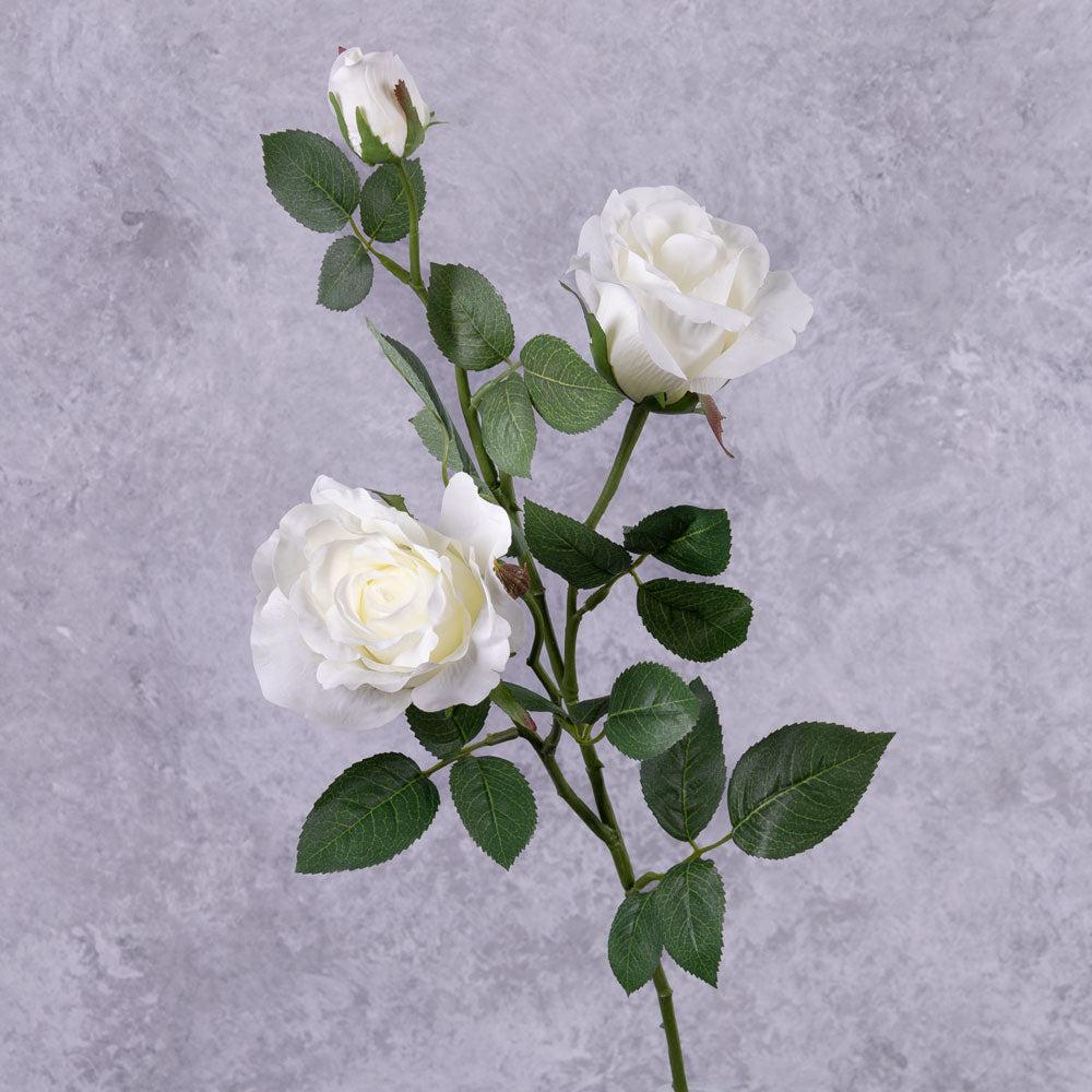 Artificial Roses | Rose Spray, ‘Ever Bloom’, Artificial, White, 75cm Artificial Artificial Roses