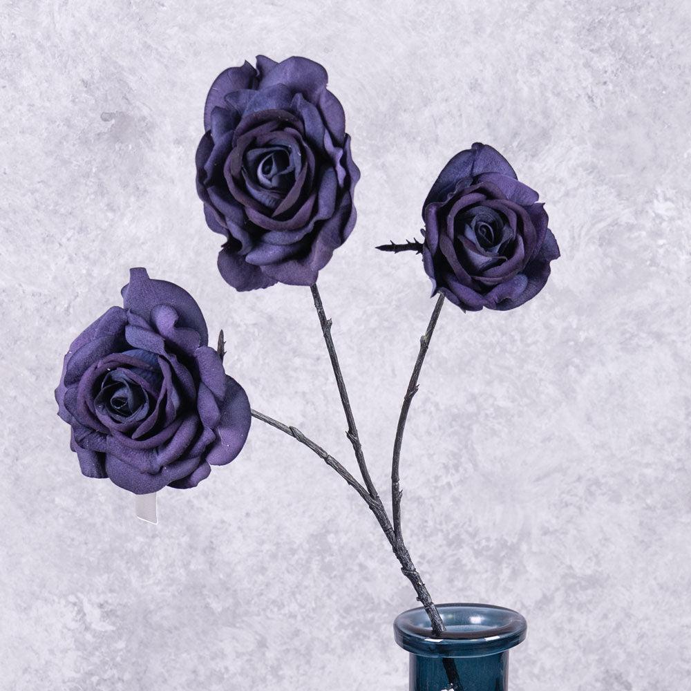 Artificial Roses | Rose Spray (Silk-ka), Artificial, Dark Blue, 69cm Artificial Artificial Roses