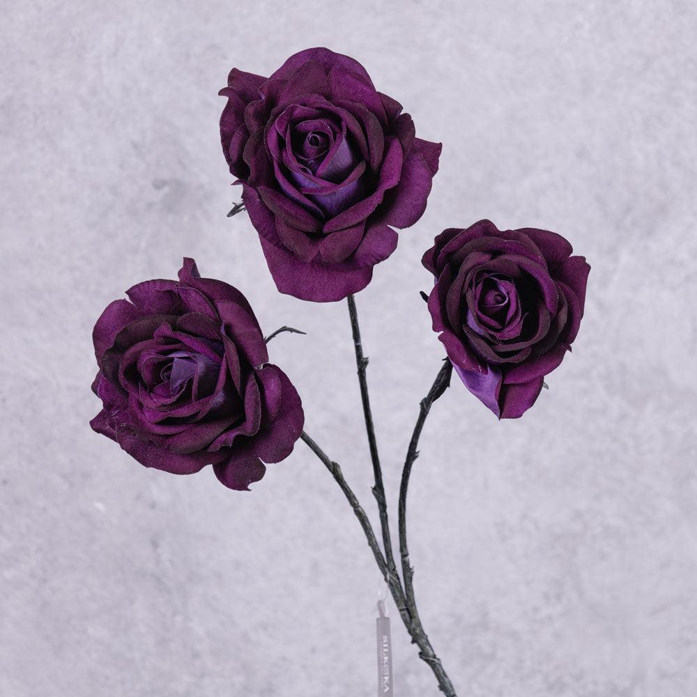 Artificial Roses | Rose Spray (Silk-ka), Artificial, Dark Purple, 69cm Artificial Artificial Roses