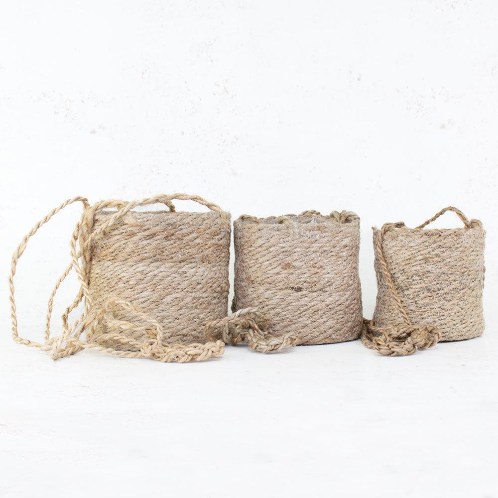 Baskets | Hanging Baskets, Jute, Brown, Set of 3 Baskets Baskets