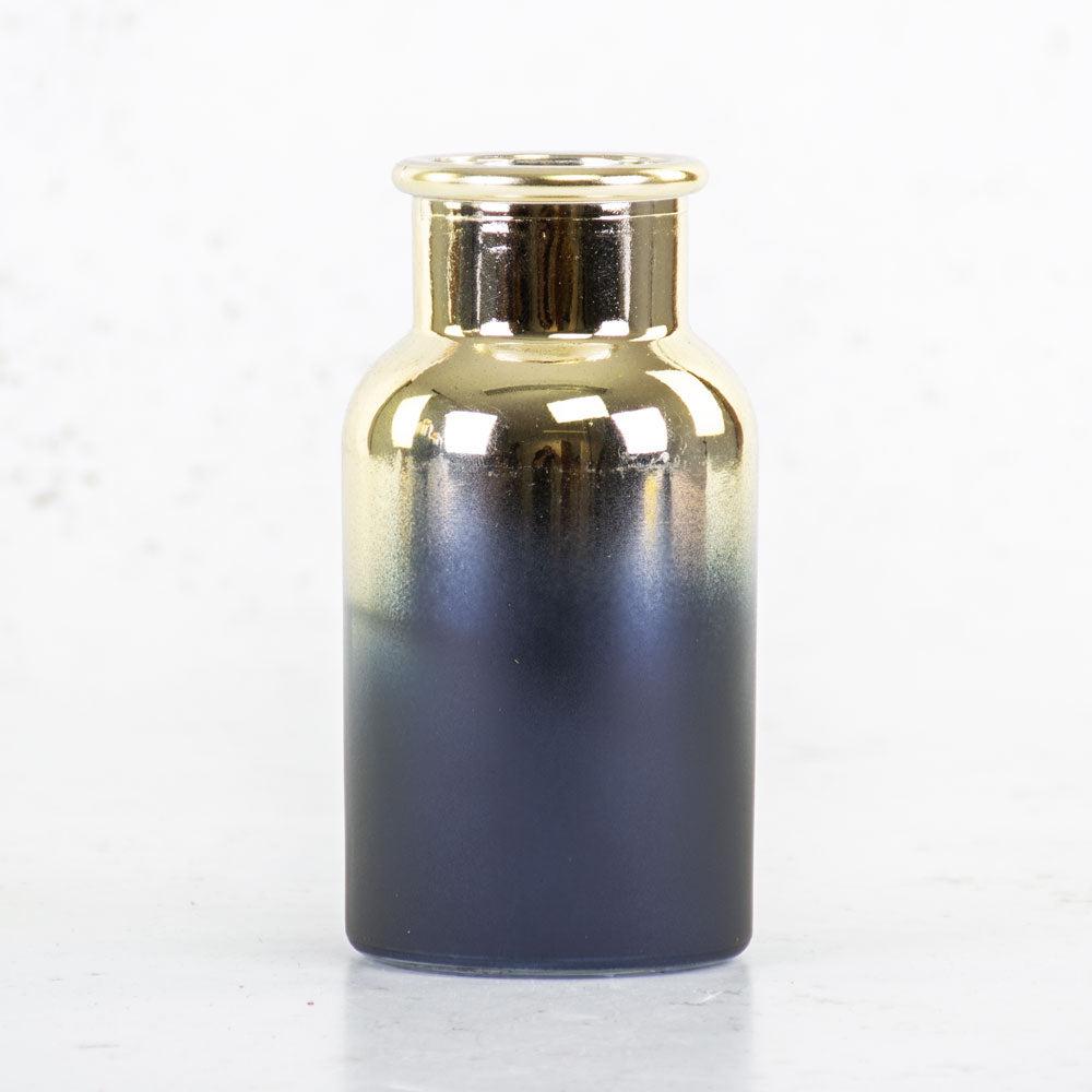 Bottles | Bottle Vase, ‘Flow Glow’, Glass, Indigo and Gold, H12.5cm Bottles Bottles