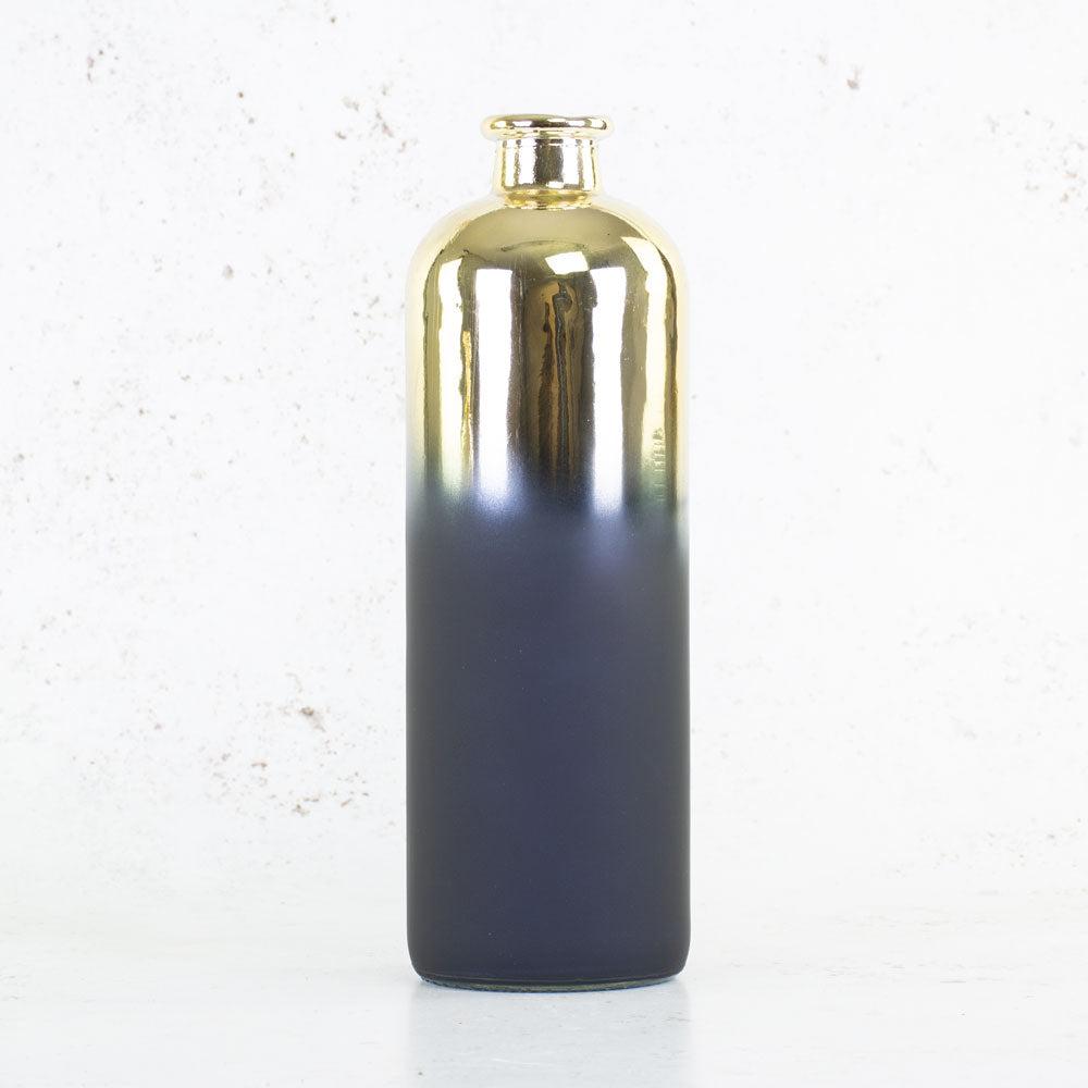 Bottles | Bottle Vase, ‘Flow Glow’, Glass, Indigo and Gold H33cm Interior Decorations Bottles