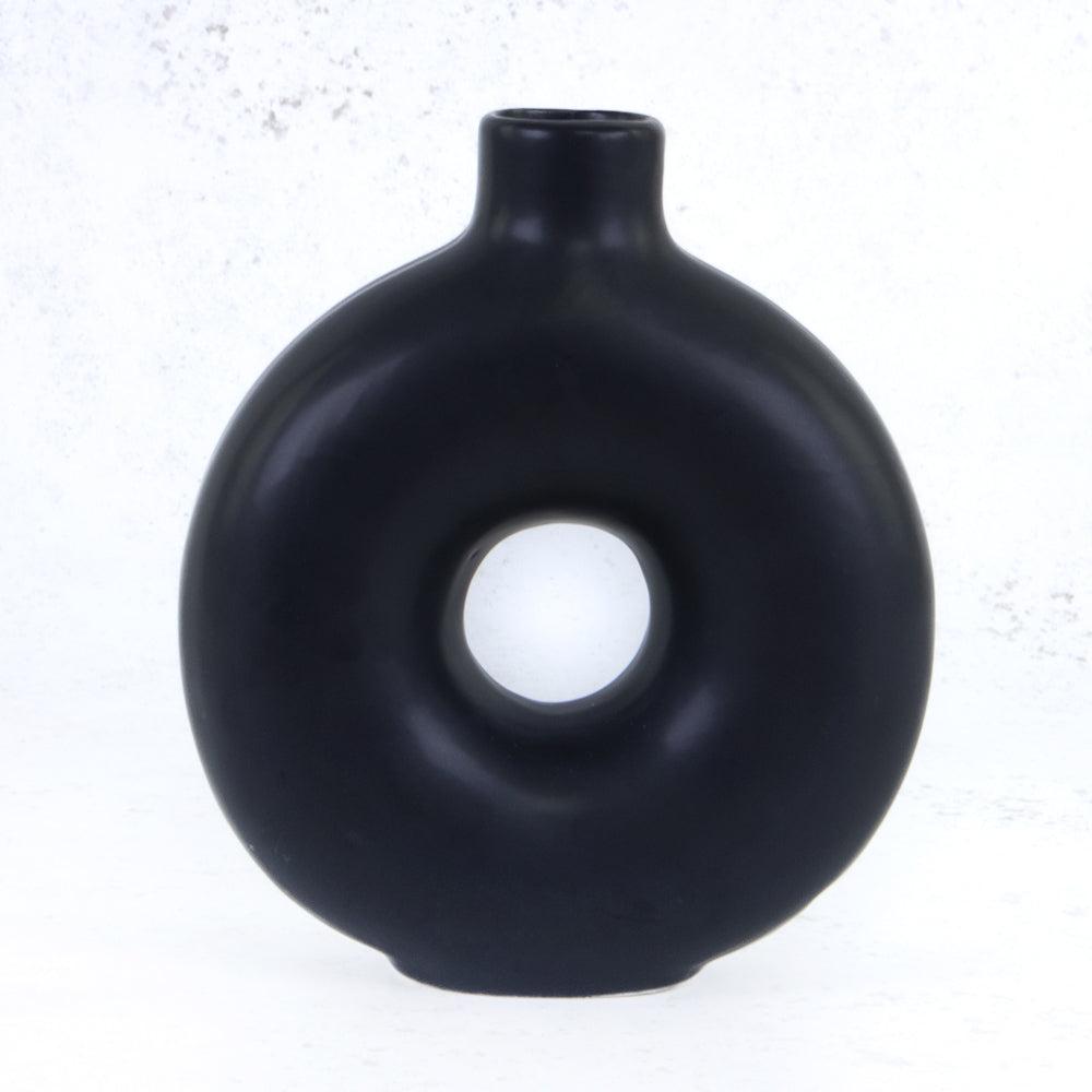 Ceramics | Donut Vase, Ceramic, Black, H20cm Ceramics Ceramics