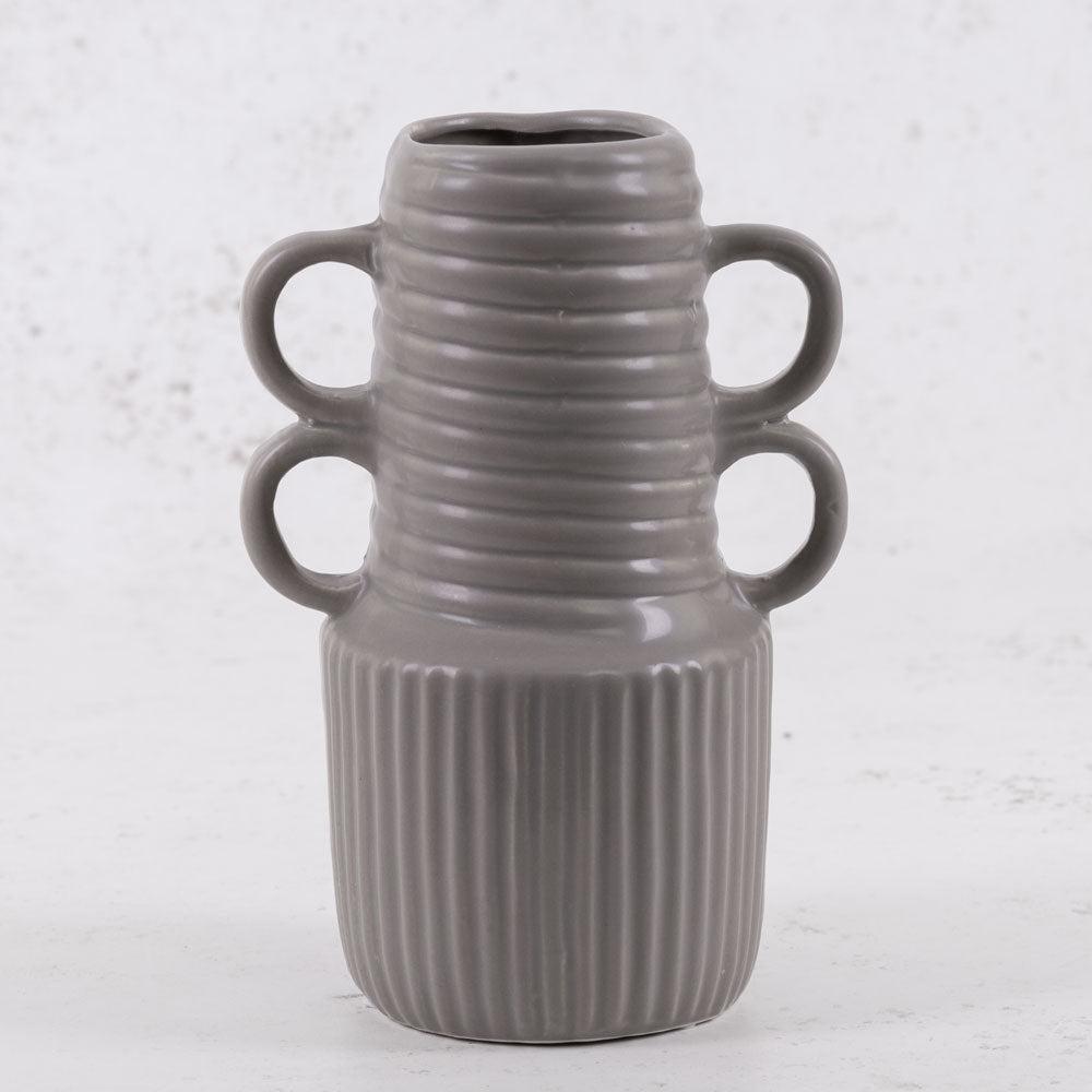 Ceramics | Vase, 4 Handles, Ceramic, Matt Grey, H20cm Ceramics Ceramics