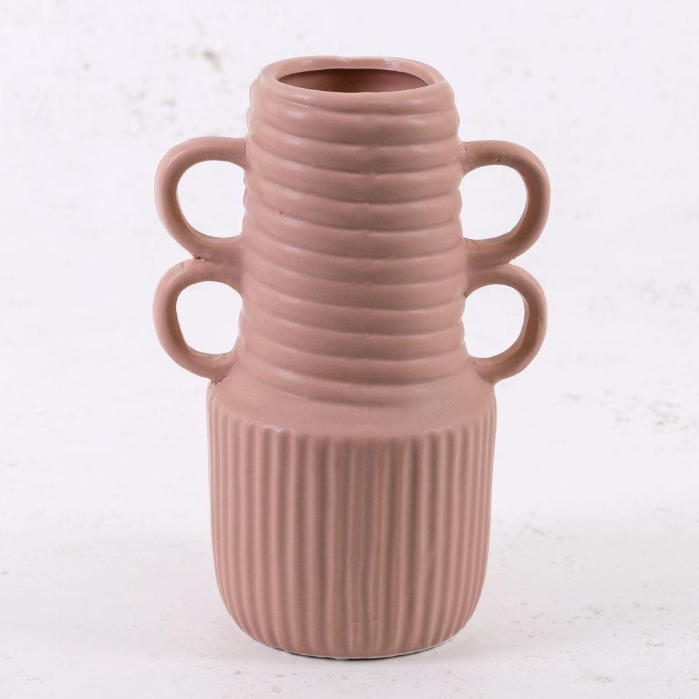 Ceramics | Vase, 4 Handles, Ceramic, Matt Pink, H20cm Ceramics Ceramics