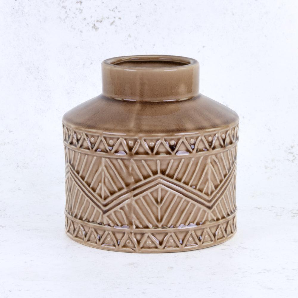 Ceramics | Vase, Aztec Pattern, Ceramic, Brown, H18cm Ceramics Ceramics