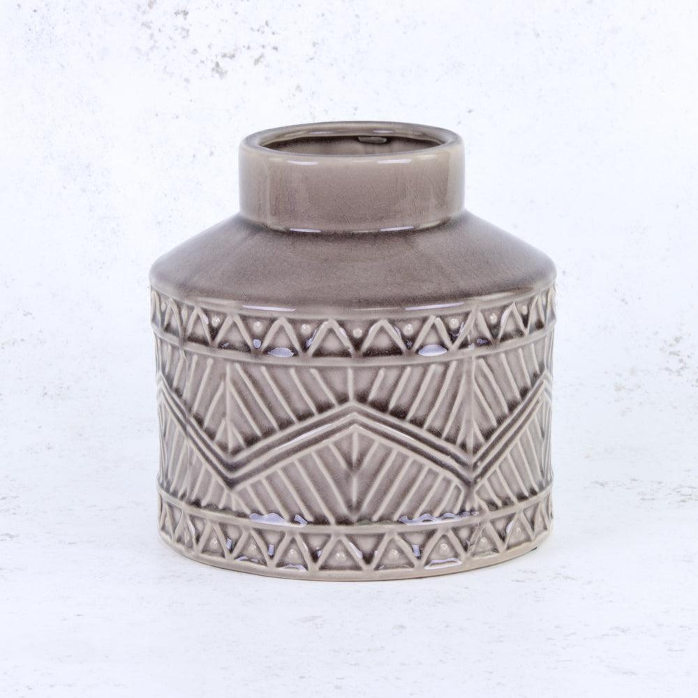 Ceramics | Vase, Aztec Pattern, Ceramic, Grey, H18cm Ceramics Ceramics