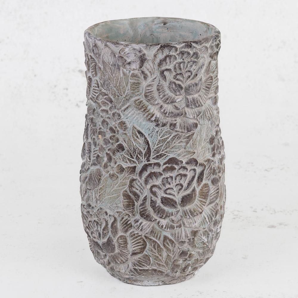 Ceramics | Vase, Flower Pattern, Stone, Grey, H27cm Ceramics Ceramics