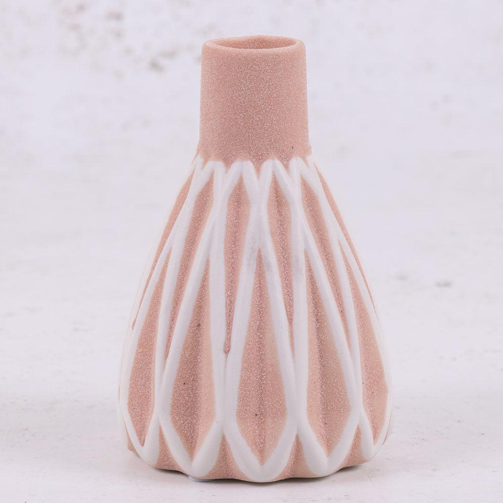 Ceramics | Vase, Ridged Patterned, Porcelain, Soft Pink, H13.3cm Ceramics Ceramics