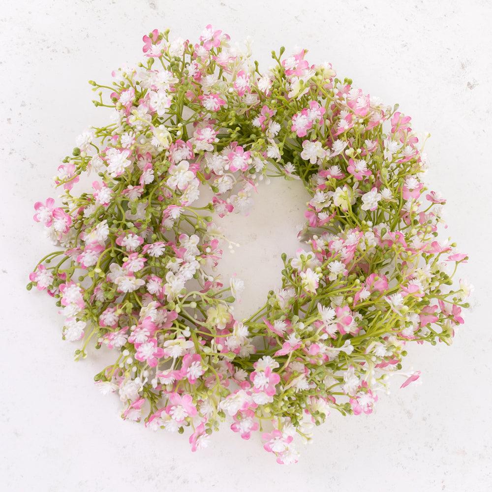 Florals | Gypsophila Wreath, Artificial, White / Pink, 30cm Artificial Florals