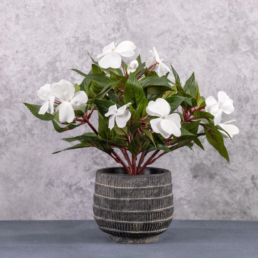 Florals | Impatiens Bush, Artificial, White, 25cm Artificial Florals