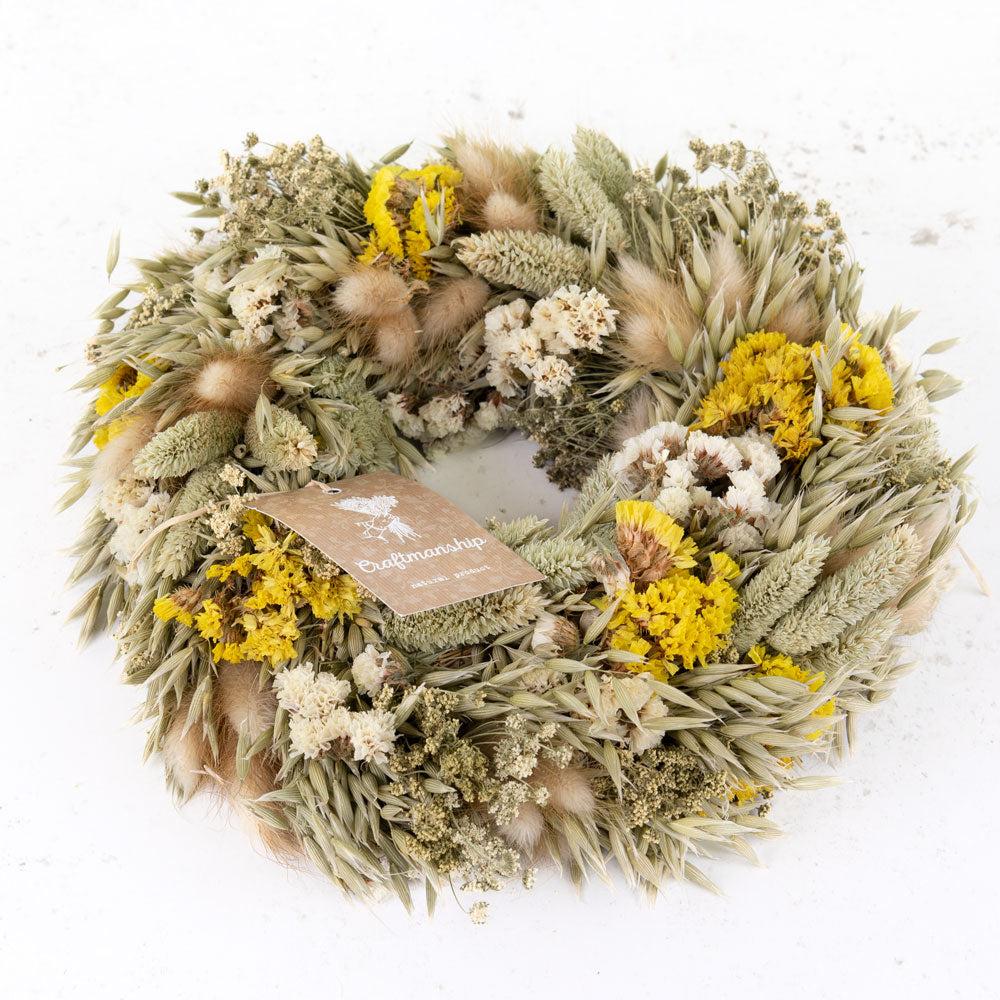 Florals | Natural Yellow, Dried, Mixed Wreath, 30cm Dried Florals