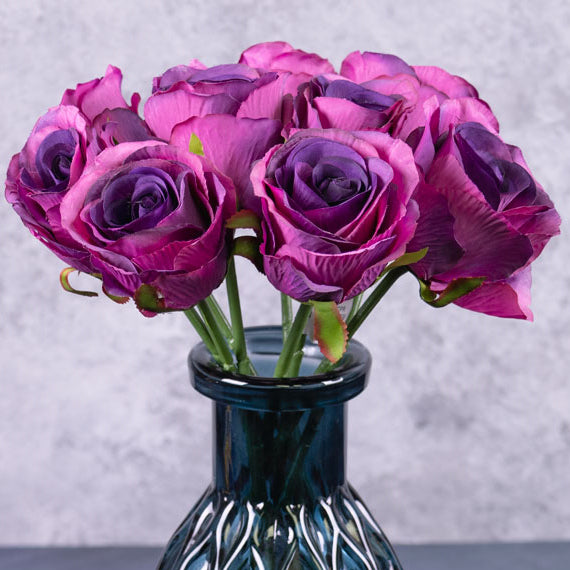 Florals | Rose, Artificial, Dark Purple, 9 Stem Bunch Artificial Florals