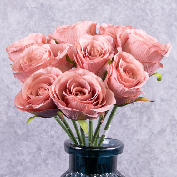 Florals | Rose, Artificial, Dusky Pink, 9 Stem Bunch Artificial Florals