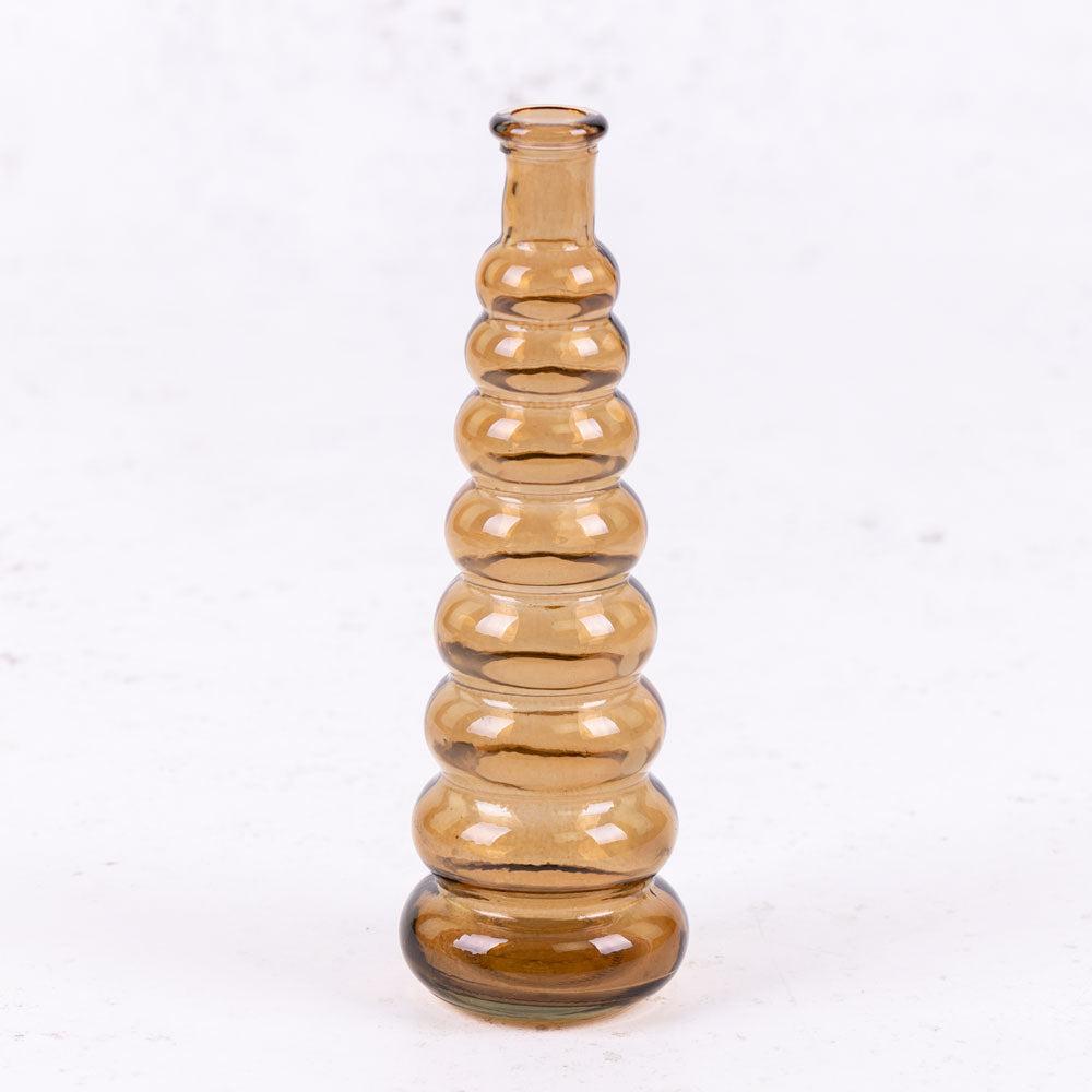 Glassware | Bottle Vase, Horizontal Ribbed, Glass, Light Brown, H18cm Bottles Bottles