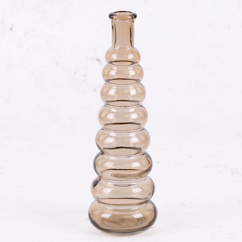 Glassware | Bottle Vase, Horizontal Ribbed, Glass, Light Brown, H25cm Bottles Bottles