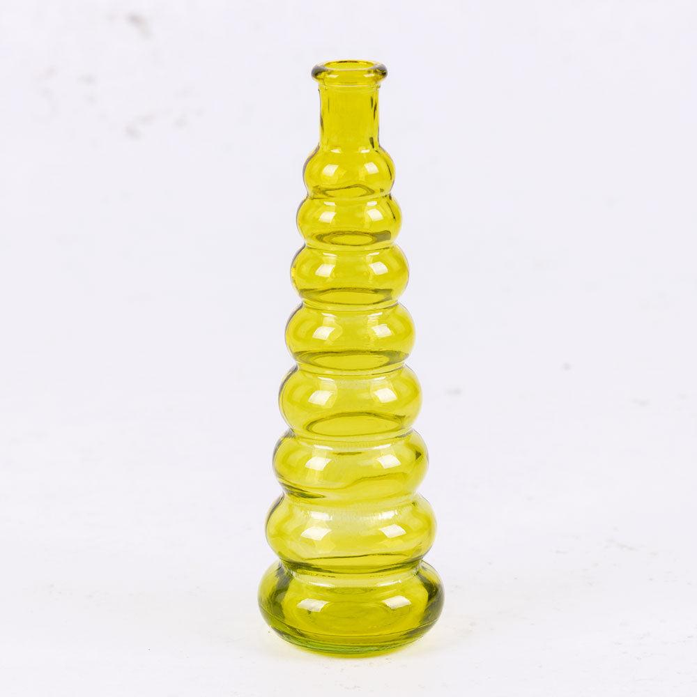 Glassware | Bottle Vase, Horizontal Ribbed, Glass, Pale Green/Yellow, H18cm Bottles Bottles