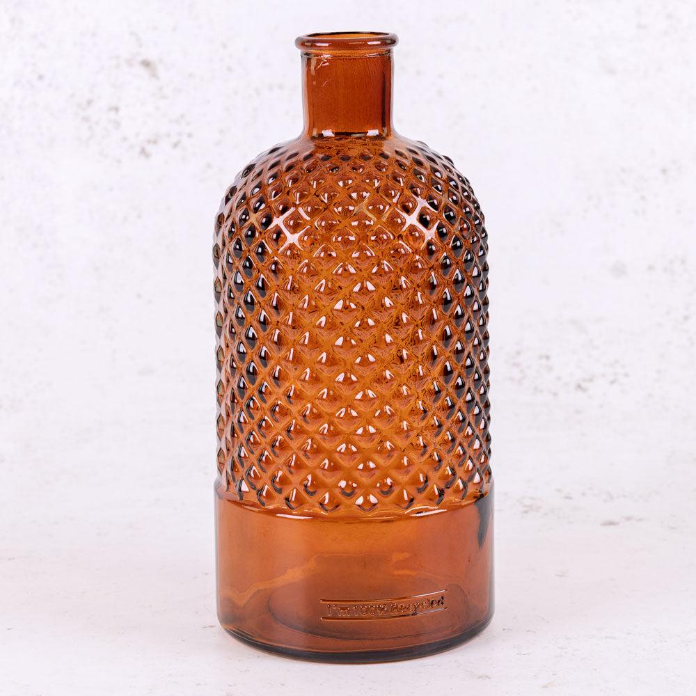 Glassware | Bottle Vase, Recycled Glass, Patterned, Deep Amber, H28cm Bottles Bottles