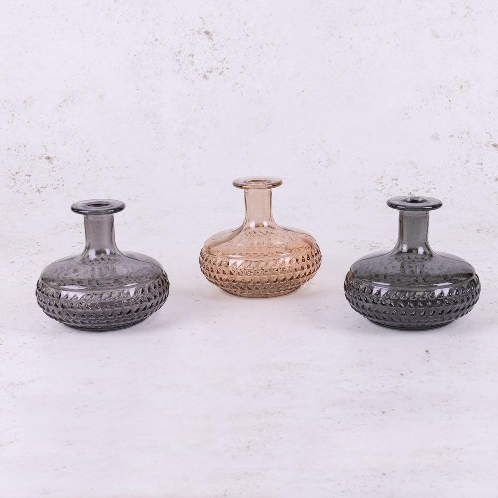 Glassware | Bud Vase Trio, Recycled Glass, Grey & Amber, 12cm Glassware Glassware