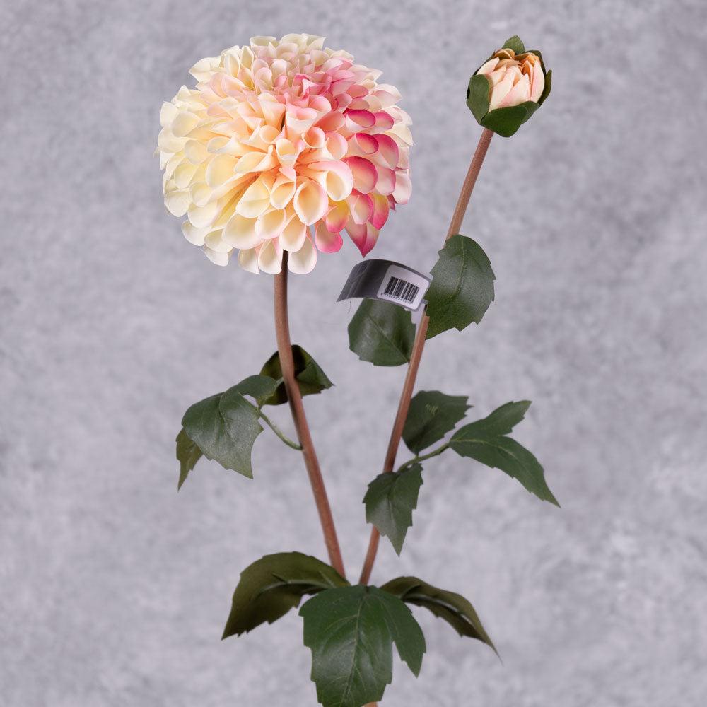 Artificial Flowers | Dahlia Spray (Silk-ka), Artificial, Cream / Pink, 80cm Artificial Artificial Flowers