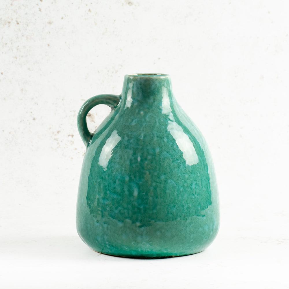 Ceramics | Bottle Vase, One Handle, Ceramic, Turquoise, H18cm Interior Decorations Ceramics